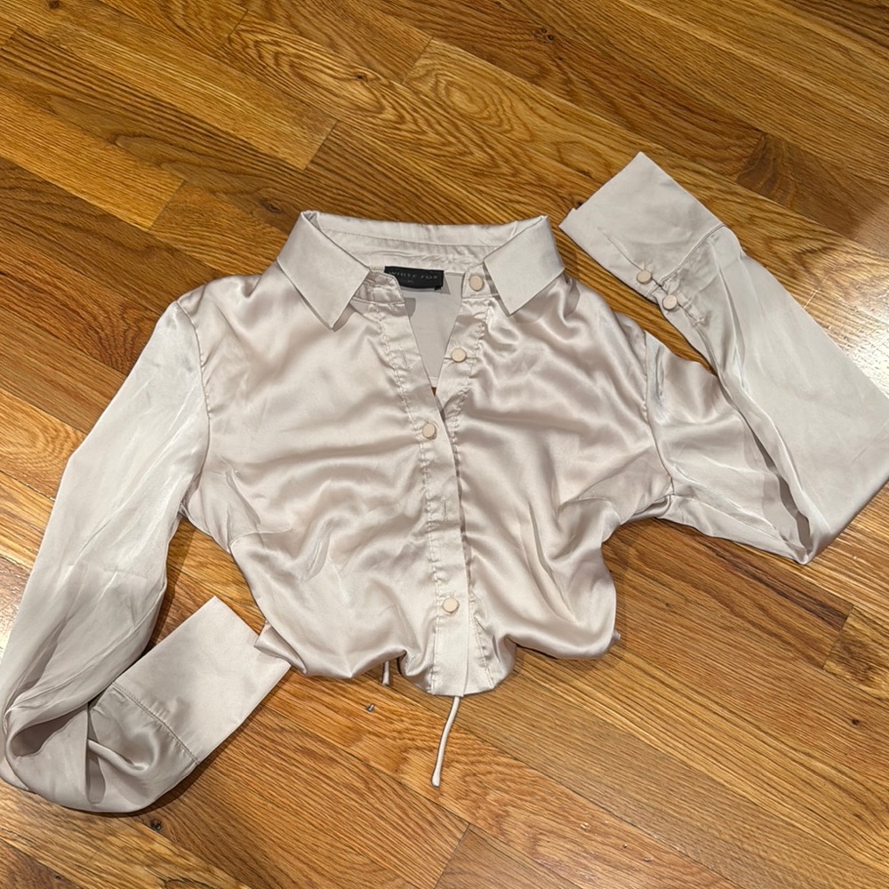 White Fox Boutique Cream Button Down Crop Top